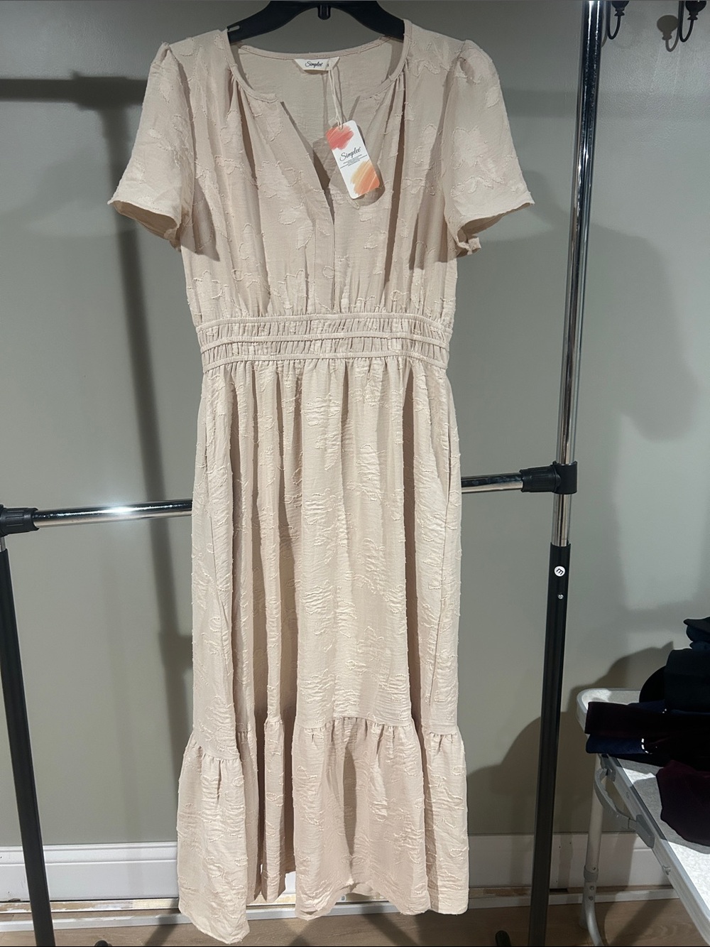 Simple Neutral-Cream Textured Maxi Dress